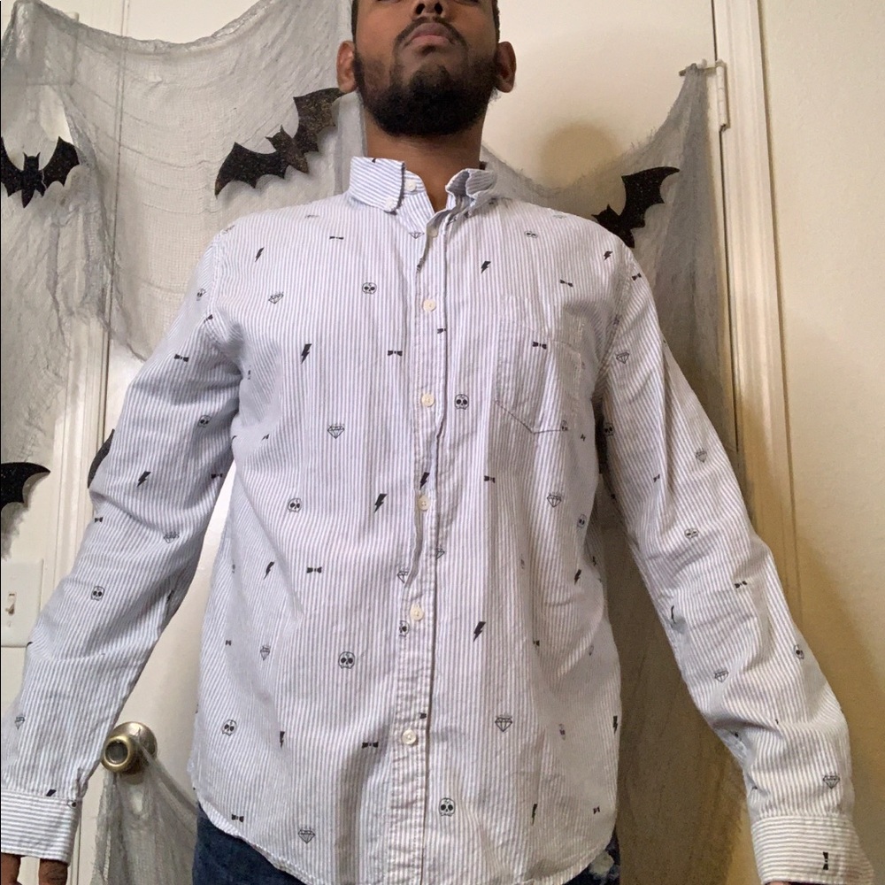 XL New Age White and Blue pinstripe Button-down